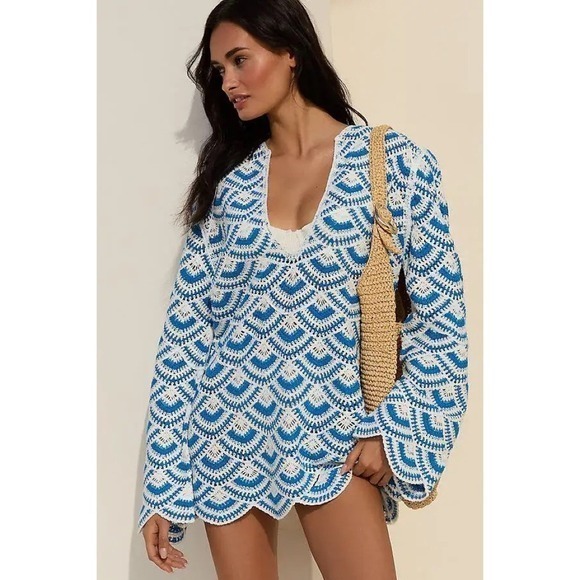 Anthropologie Other - NWT!! Anthropologie‎ CELANDINE Crochet Long Sleeve Mini Kaftan Cover-Up Mini M/L